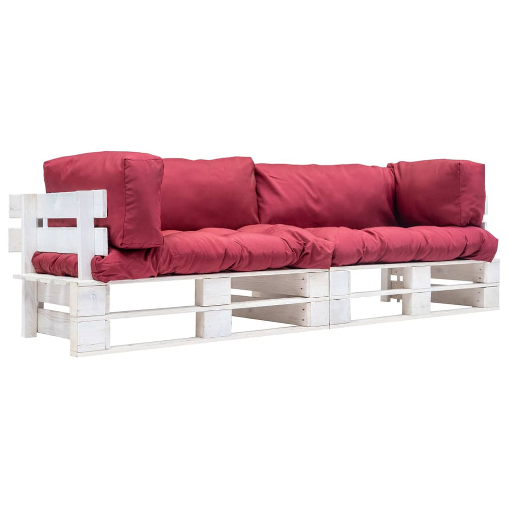 vidaXL 2-piece Garden Pallet Sofa Set Cushions in Red Pine Wood
