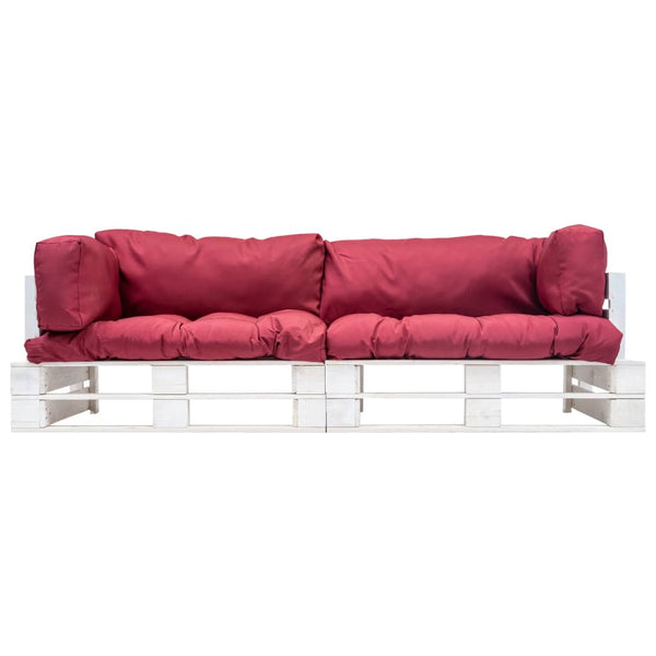 2-tlg. Garten-Palettensofa-Set Kissen in Rot Kiefernholz