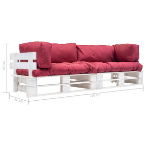 2-tlg. Garten-Palettensofa-Set Kissen in Rot Kiefernholz