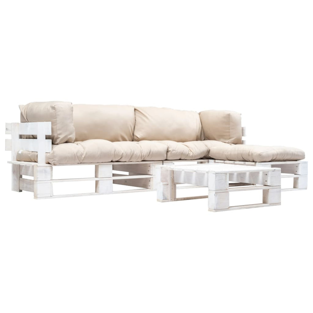 vidaXL Salon de jardin palette 4 pcs avec coussins sable Bois