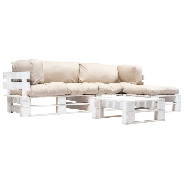 4-tlg. Paletten-Lounge-Set mit Kissen in Sandfarben Holz