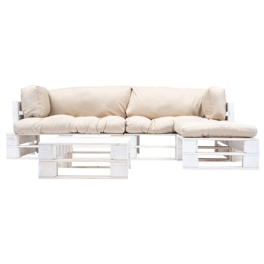 vidaXL Salon de jardin palette 4 pcs avec coussins sable Bois