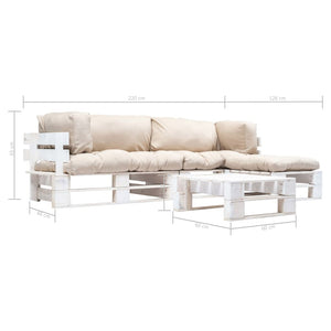 4-tlg. Paletten-Lounge-Set mit Kissen in Sandfarben Holz