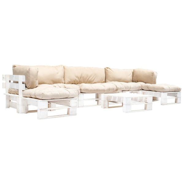 6-tlg. Paletten-Lounge-Set mit Kissen in Sandfarben Holz