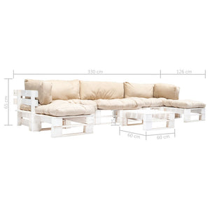 6-tlg. Paletten-Lounge-Set mit Kissen in Sandfarben Holz