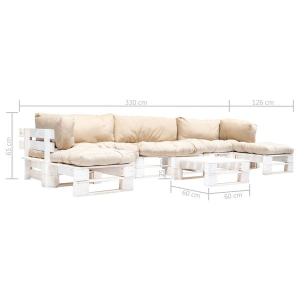 6-tlg. Paletten-Lounge-Set mit Kissen in Sandfarben Holz