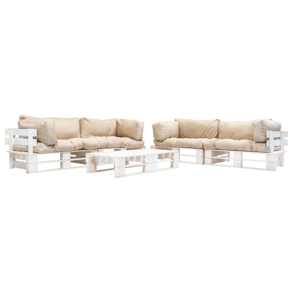 6-tlg. Paletten-Lounge-Set mit Kissen in Sandfarben Holz