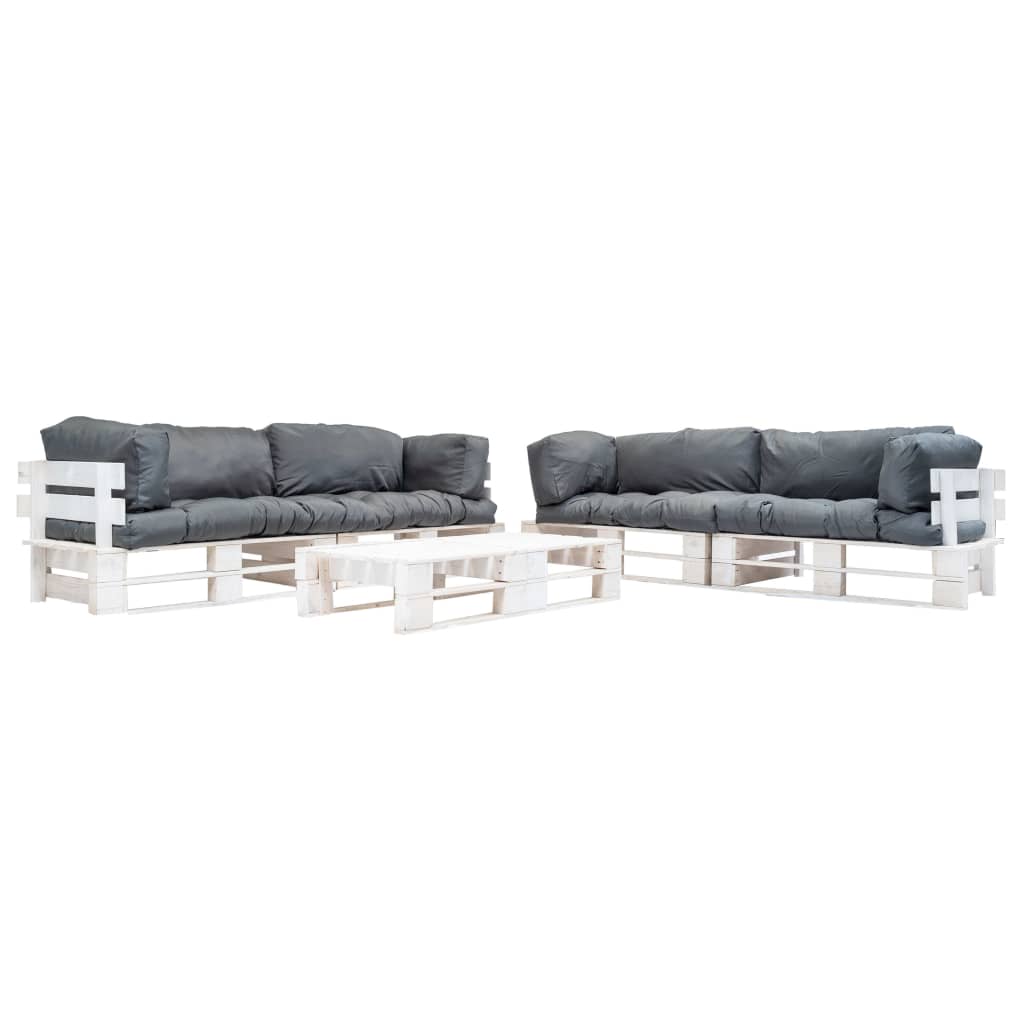6-tlg. Paletten-Lounge-Set mit Kissen in Grau Holz