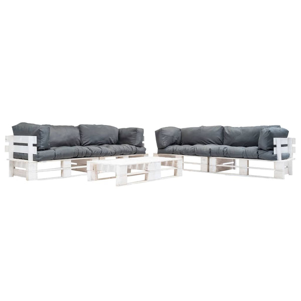 6-tlg. Paletten-Lounge-Set mit Kissen in Grau Holz