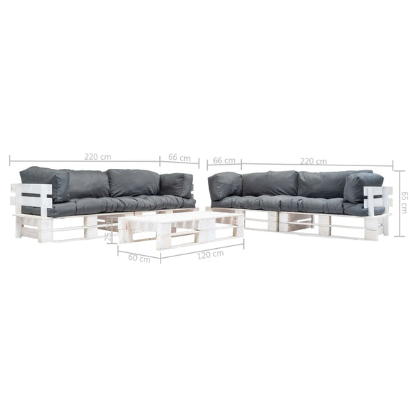6-tlg. Paletten-Lounge-Set mit Kissen in Grau Holz