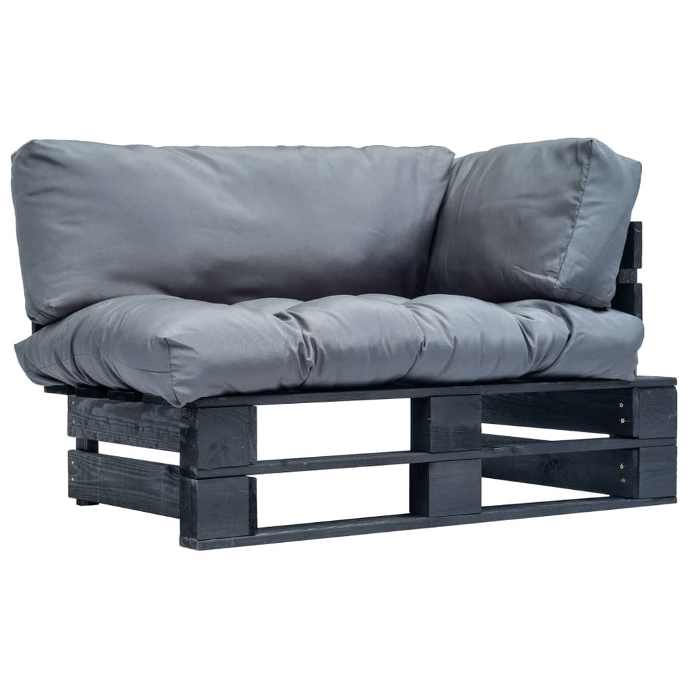 vidaXL Outdoor Pallet Sofa with Grey Cushions Pine Wood
