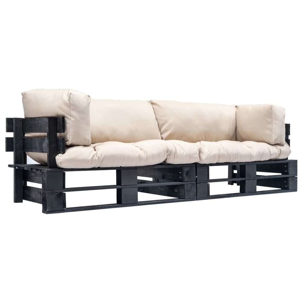 vidaXL 2-piece Outdoor Sofa Set Pallet Cushions Sand Pine Wood