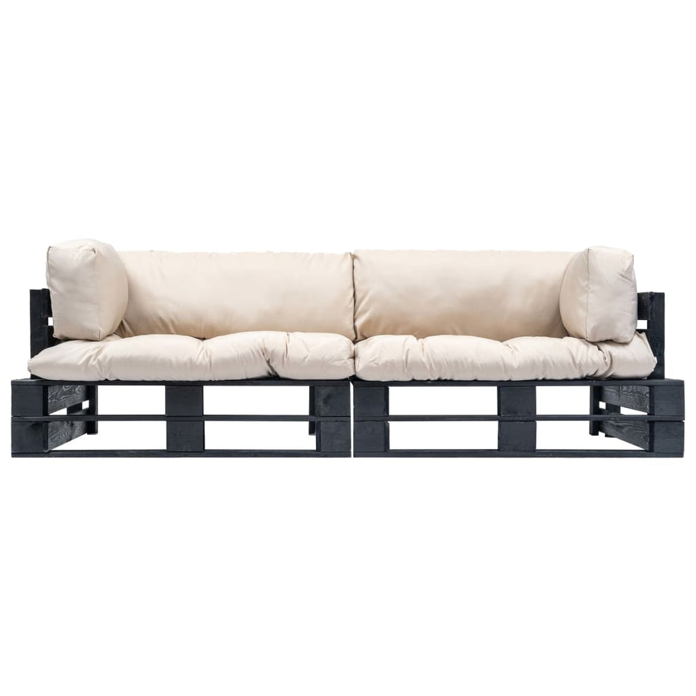 vidaXL 2-piece Outdoor Sofa Set Pallet Cushions Sand Pine Wood