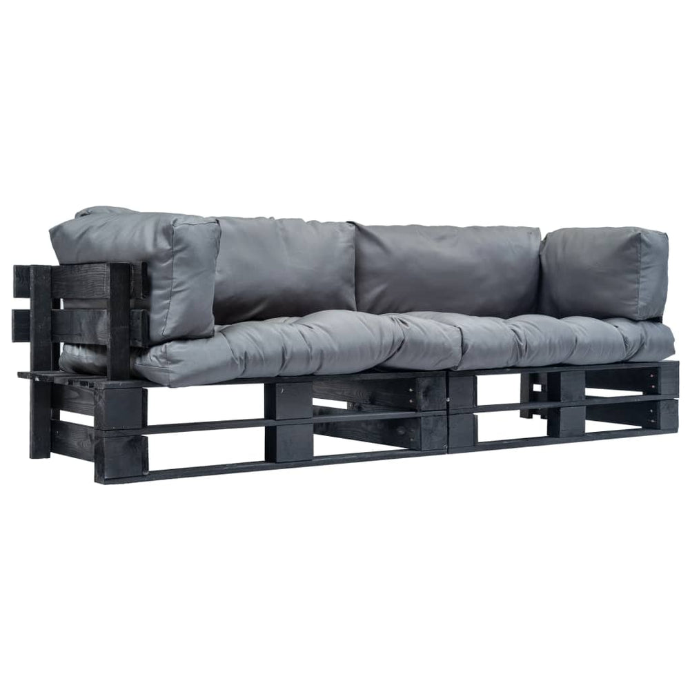 vidaXL 2-Piece Pallet Outdoor Sofa Set with Cushions Grey Pinewood