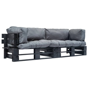 2-tlg. Outdoor-Sofa-Set Paletten mit Kissen in Grau Kiefernholz