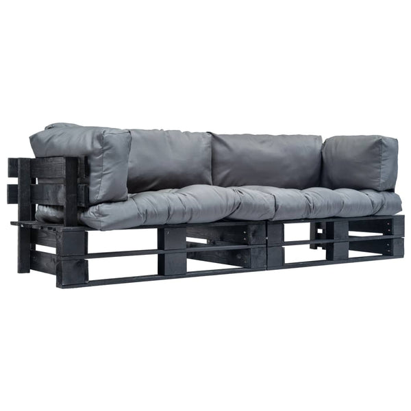 2-tlg. Outdoor-Sofa-Set Paletten mit Kissen in Grau Kiefernholz