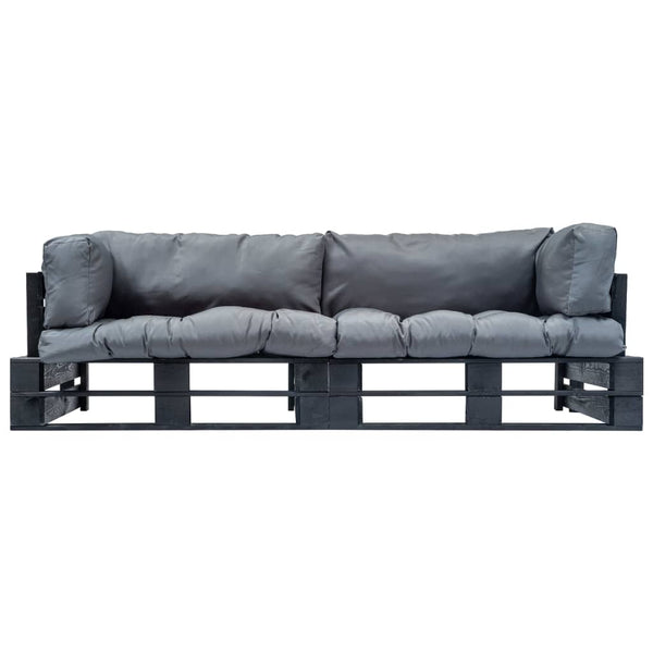 2-tlg. Outdoor-Sofa-Set Paletten mit Kissen in Grau Kiefernholz