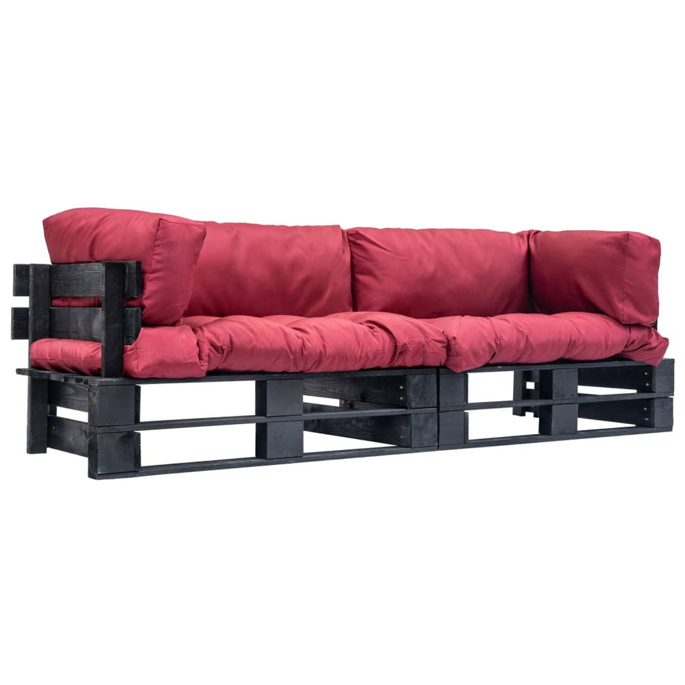 vidaXL 2-Piece Outdoor Pallet Sofa Set with Red Cushions Pine Wood