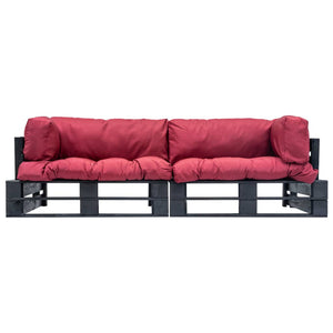 2-tlg. Outdoor-Sofa-Set Paletten mit Kissen in Rot Kiefernholz