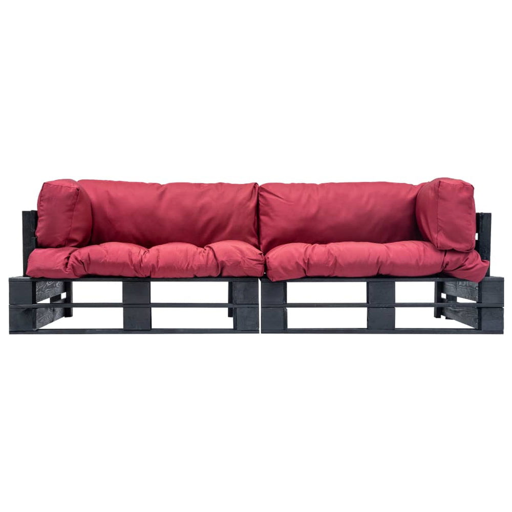 vidaXL 2-Piece Outdoor Pallet Sofa Set with Red Cushions Pine Wood