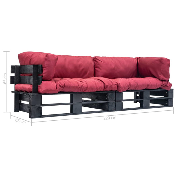 2-tlg. Outdoor-Sofa-Set Paletten mit Kissen in Rot Kiefernholz