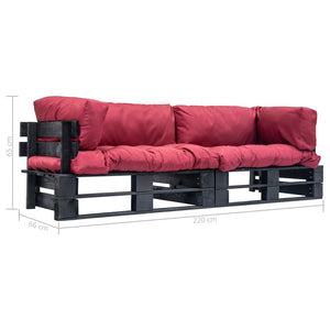 2-tlg. Outdoor-Sofa-Set Paletten mit Kissen in Rot Kiefernholz