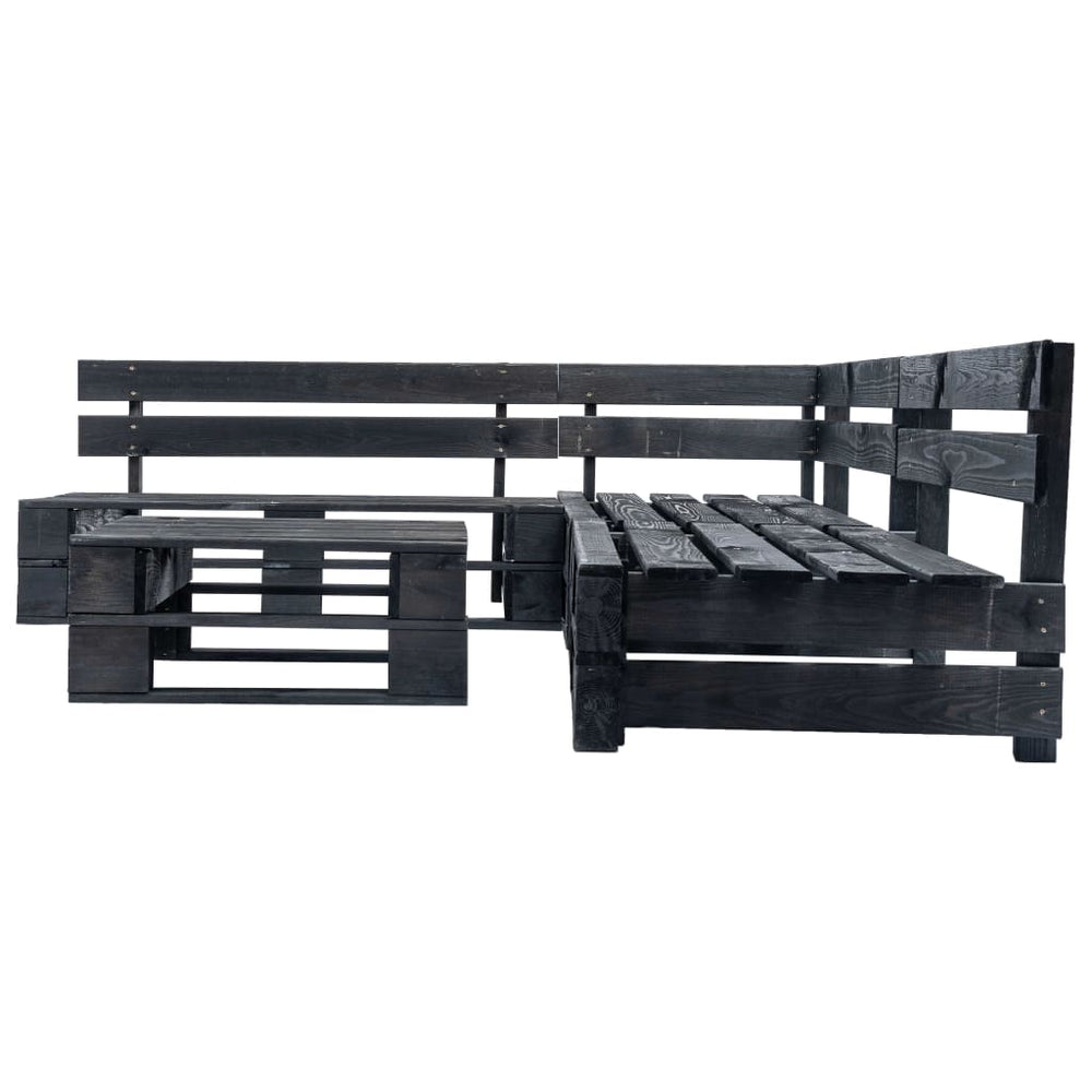 vidaXL Salon de jardin 4 pcs en palettes Noir Bois