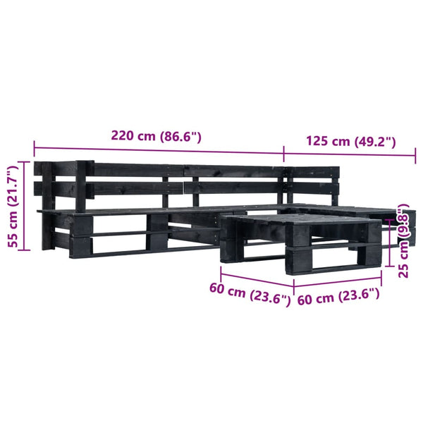 4-tlg. Garten-Paletten-Sofagarnitur Schwarz Holz