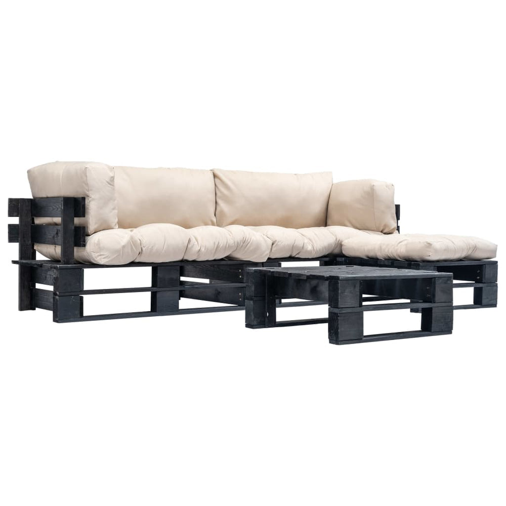 4-tlg. Paletten-Lounge-Set mit Kissen in Sandfarben Holz