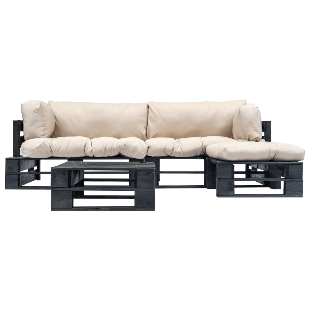 vidaXL Salon de jardin palette 4 pcs avec coussins sable Bois