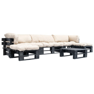 6-tlg. Paletten-Lounge-Set mit Kissen in Sandfarben Holz