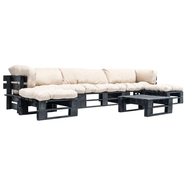 6-tlg. Paletten-Lounge-Set mit Kissen in Sandfarben Holz