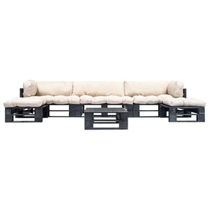6-tlg. Paletten-Lounge-Set mit Kissen in Sandfarben Holz