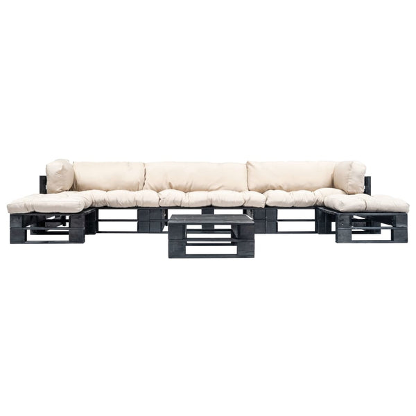 6-tlg. Paletten-Lounge-Set mit Kissen in Sandfarben Holz