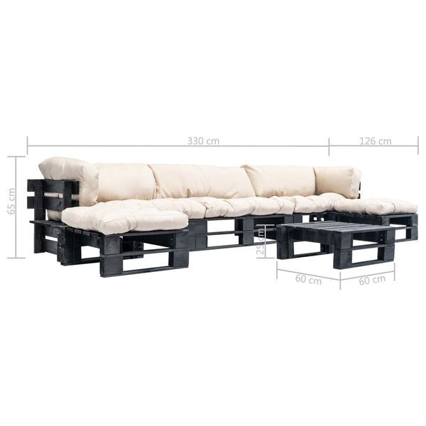 6-tlg. Paletten-Lounge-Set mit Kissen in Sandfarben Holz