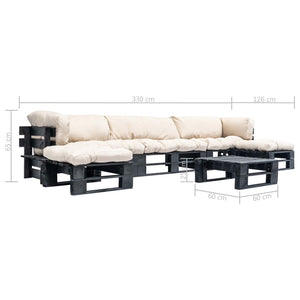 6-tlg. Paletten-Lounge-Set mit Kissen in Sandfarben Holz