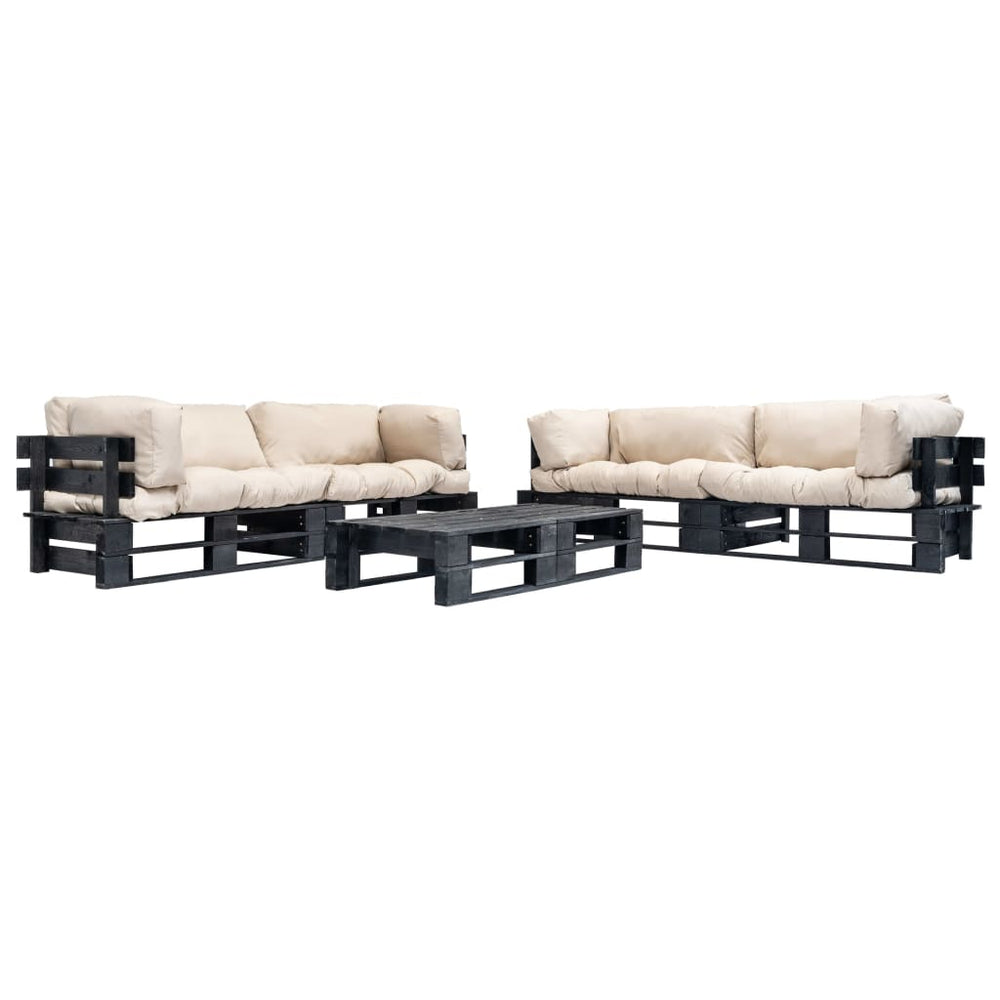 vidaXL Salon de jardin palette 6 pcs avec coussins sable Bois