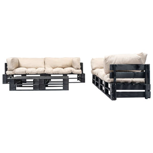 6-tlg. Garten-Paletten-Sofagarnitur Sandfarbige Kissen Holz