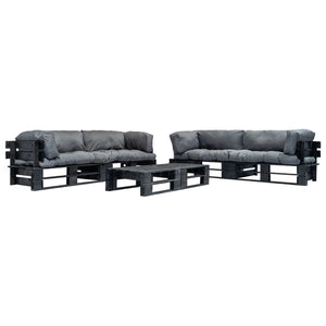 6-tlg. Garten-Lounge-Set aus Paletten mit Grauen Kissen Holz