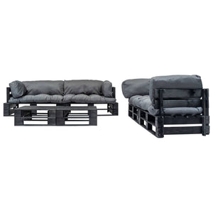 6-tlg. Garten-Lounge-Set aus Paletten mit Grauen Kissen Holz