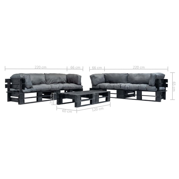 6-tlg. Garten-Lounge-Set aus Paletten mit Grauen Kissen Holz