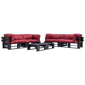 6-tlg. Garten-Lounge-Set aus Paletten mit Roten Kissen Holz