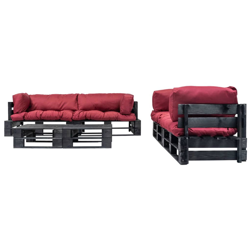 vidaXL Salon de jardin 6 pcs en palettes avec coussins rouges en bois