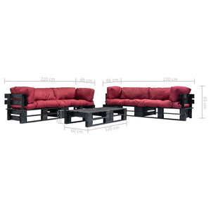 6-tlg. Garten-Lounge-Set aus Paletten mit Roten Kissen Holz
