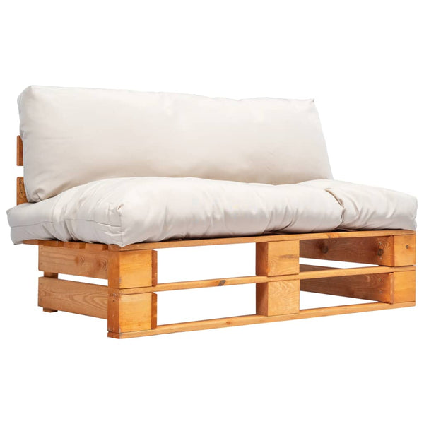 Outdoor-Sofa Paletten mit Kissen in Sandfarben Kiefernholz