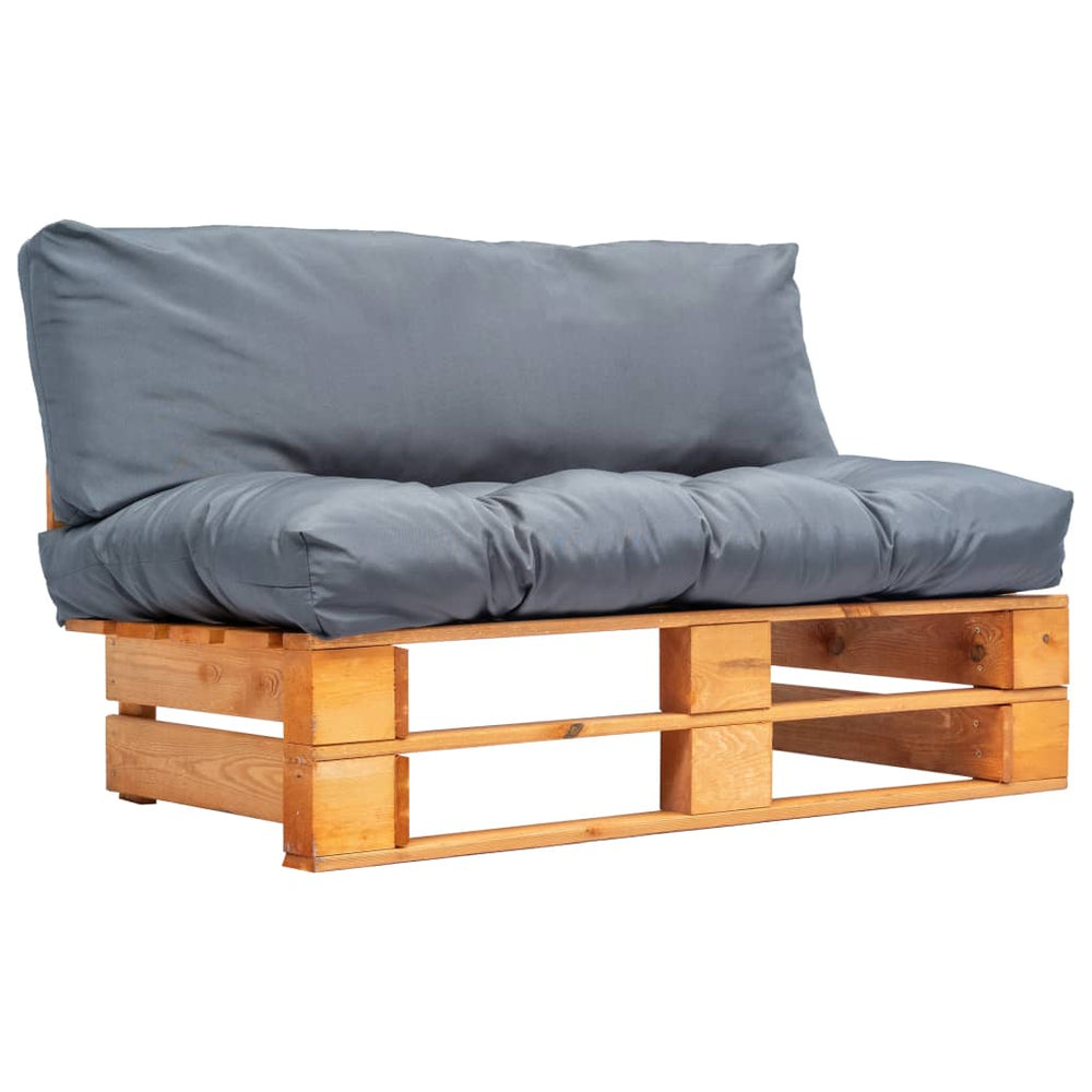 vidaXL Outdoor Pallet Sofa with Grey Cushions Pine Wood