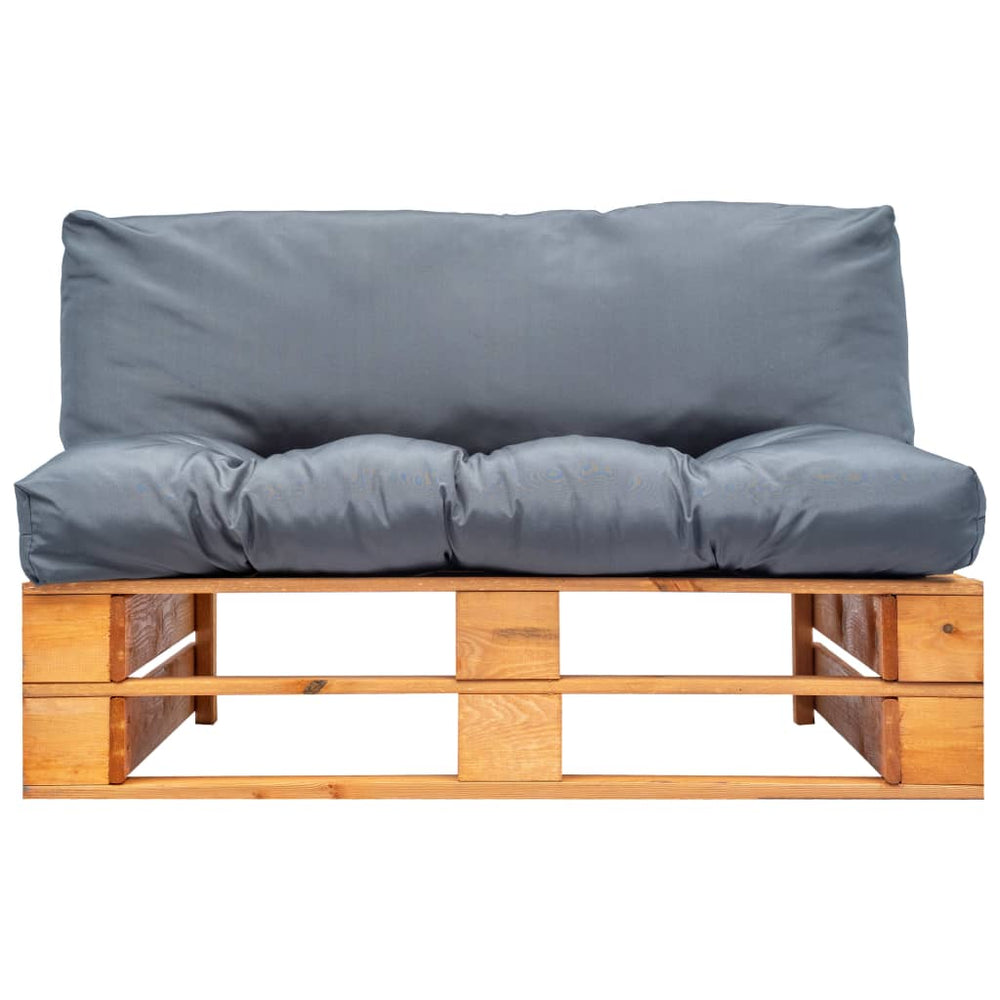 vidaXL Outdoor Pallet Sofa with Grey Cushions Pine Wood