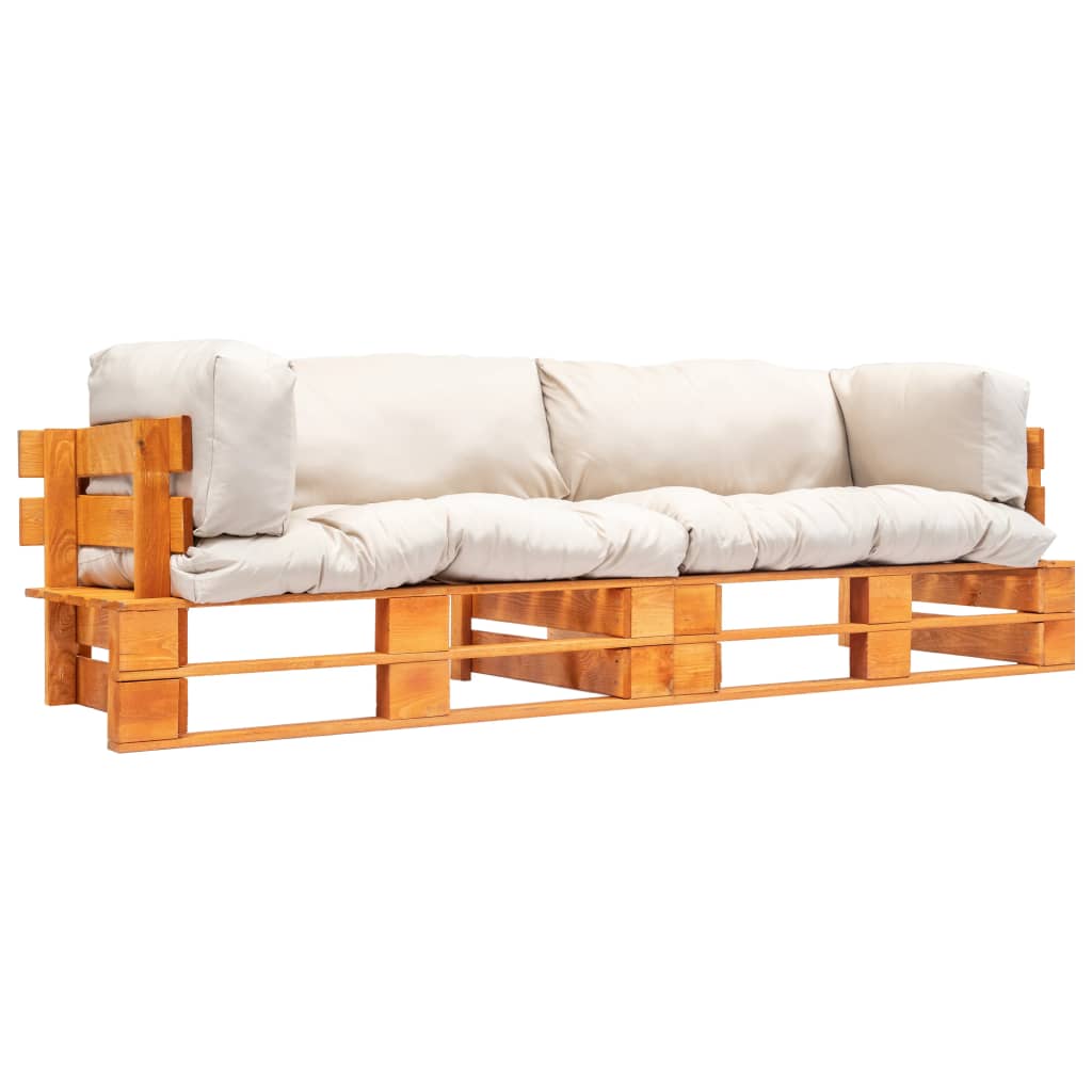 2-tlg. Garten-Palettensofa-Set Kissen in Sandfarben Kiefernholz