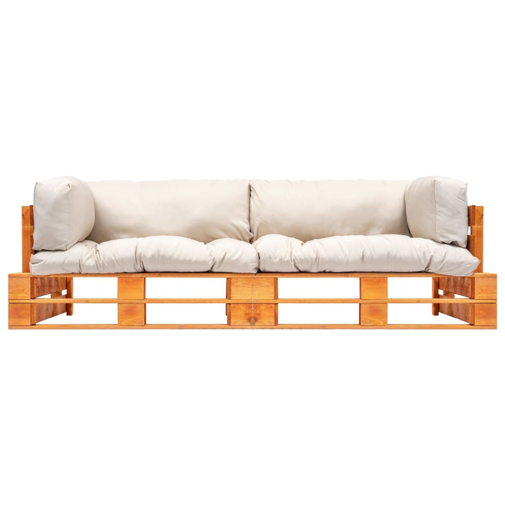 vidaXL 2-Piece Garden Pallet Sofa Set Cushions in Sand Pine Wood