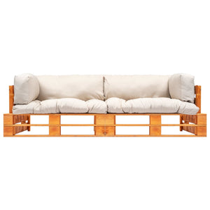 2-tlg. Garten-Palettensofa-Set Kissen in Sandfarben Kiefernholz
